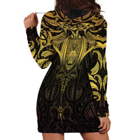 New Zealand Aotearoa Hoodie Dress Maori Manta Ray Moko Gold LT05 - Polynesian Pride