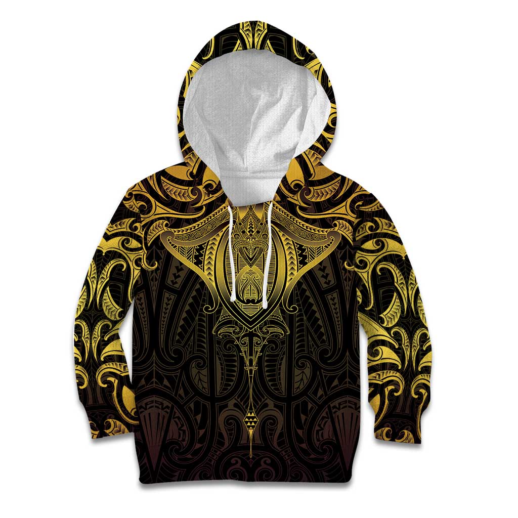 New Zealand Aotearoa Kid Hoodie Maori Manta Ray Moko Gold LT05 Hoodie Gold - Polynesian Pride