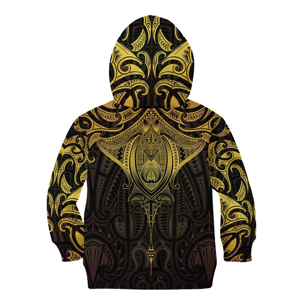New Zealand Aotearoa Kid Hoodie Maori Manta Ray Moko Gold LT05 - Polynesian Pride