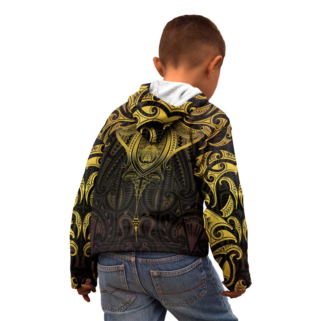 New Zealand Aotearoa Kid Hoodie Maori Manta Ray Moko Gold LT05 - Polynesian Pride