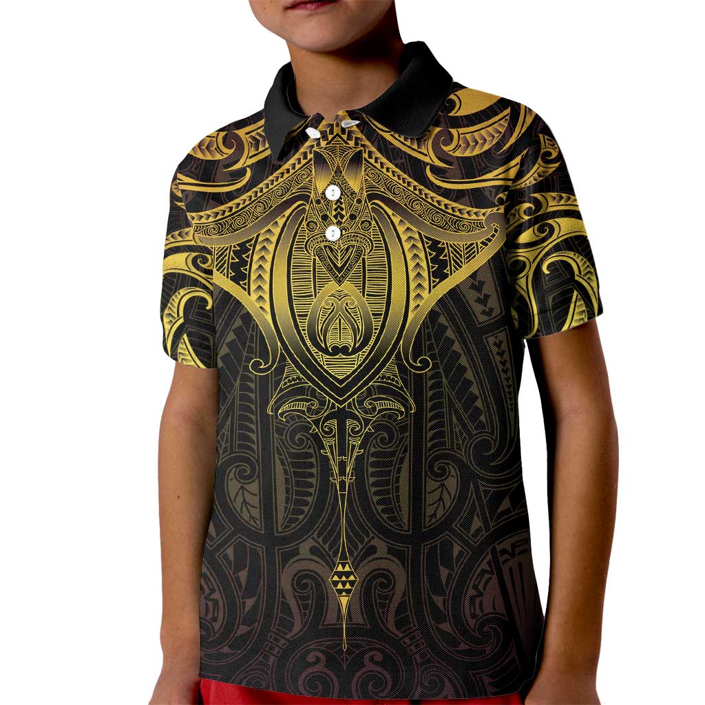 New Zealand Aotearoa Kid Polo Shirt Maori Manta Ray Moko Gold LT05 Kid Gold - Polynesian Pride