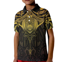 New Zealand Aotearoa Kid Polo Shirt Maori Manta Ray Moko Gold LT05 Kid Gold - Polynesian Pride