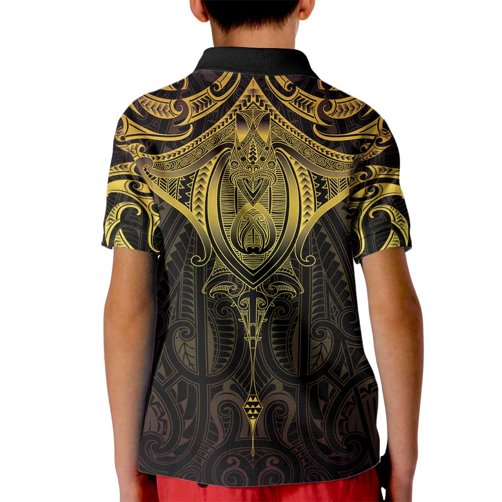 New Zealand Aotearoa Kid Polo Shirt Maori Manta Ray Moko Gold LT05 - Polynesian Pride