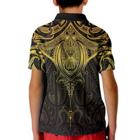 New Zealand Aotearoa Kid Polo Shirt Maori Manta Ray Moko Gold LT05 - Polynesian Pride
