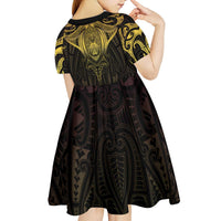 New Zealand Aotearoa Kid Short Sleeve Dress Maori Manta Ray Moko Gold LT05 - Polynesian Pride