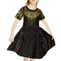 New Zealand Aotearoa Kid Short Sleeve Dress Maori Manta Ray Moko Gold LT05 - Polynesian Pride