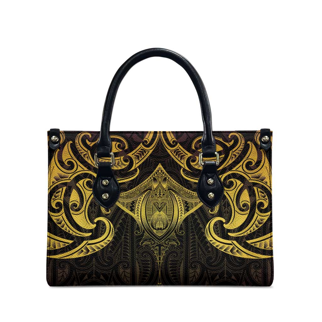 New Zealand Aotearoa Leather Bag Maori Manta Ray Moko Gold - Polynesian Pride