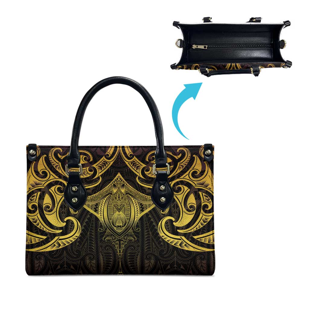 New Zealand Aotearoa Leather Bag Maori Manta Ray Moko Gold - Polynesian Pride