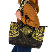 New Zealand Aotearoa Leather Tote Bag Maori Manta Ray Moko Gold LT05 Gold - Polynesian Pride
