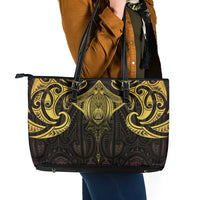New Zealand Aotearoa Leather Tote Bag Maori Manta Ray Moko Gold LT05 - Polynesian Pride