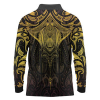 New Zealand Aotearoa Long Sleeve Polo Shirt Maori Manta Ray Moko Gold LT05 - Polynesian Pride