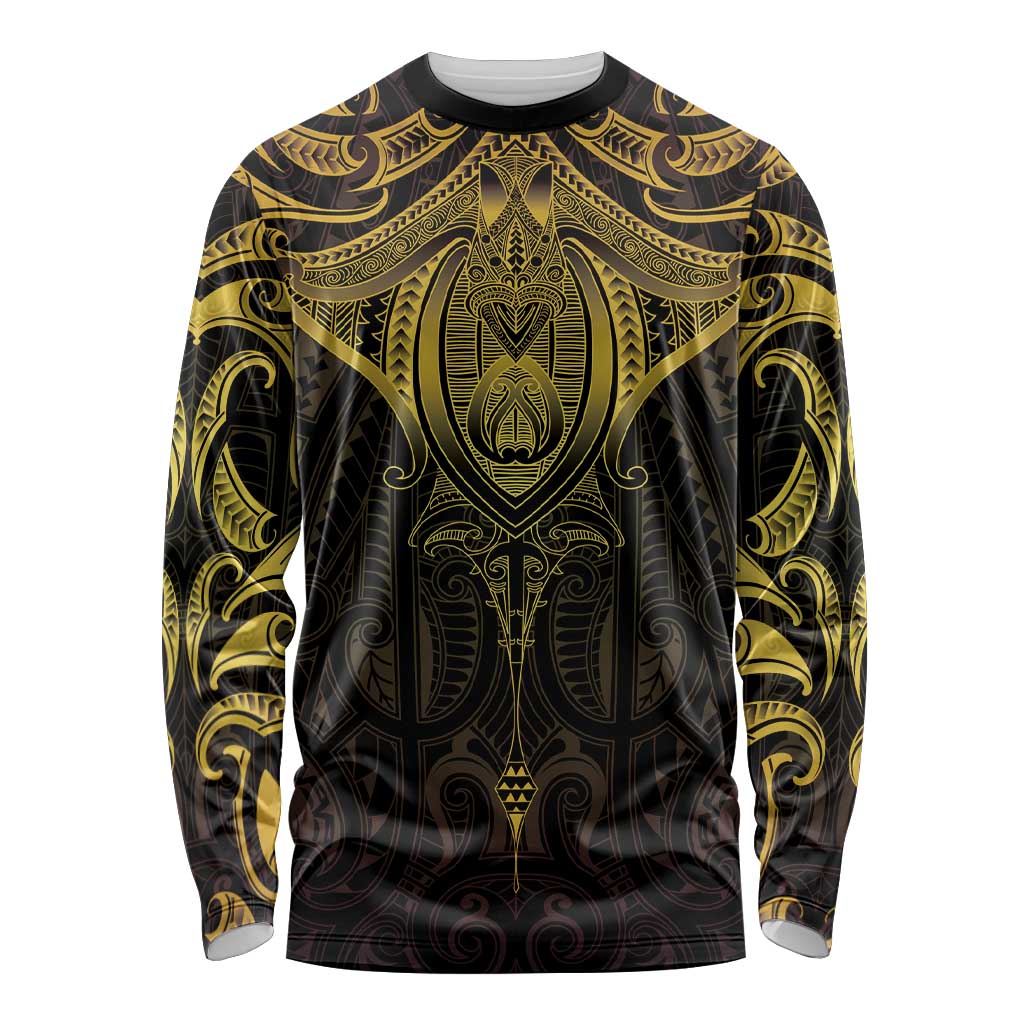 New Zealand Aotearoa Long Sleeve Shirt Maori Manta Ray Moko Gold LT05 Unisex Gold - Polynesian Pride