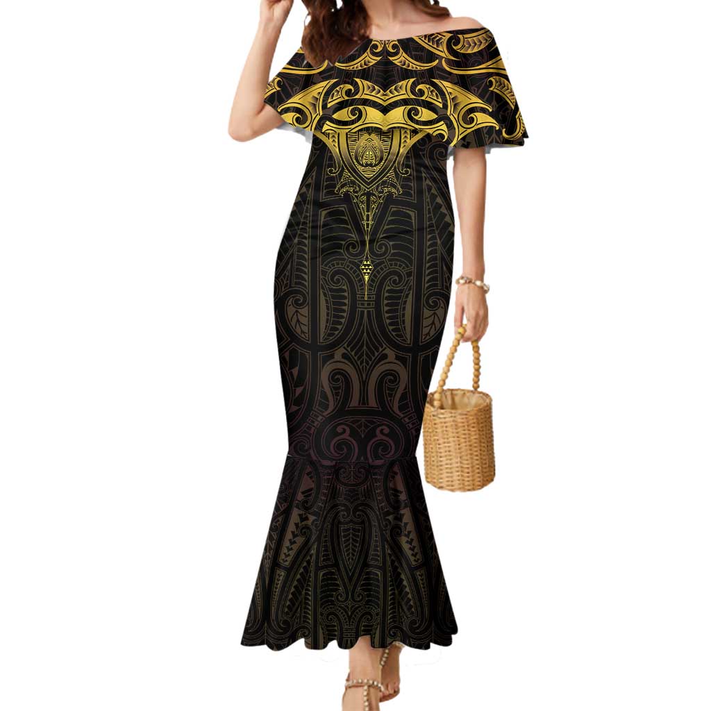 New Zealand Aotearoa Mermaid Dress Maori Manta Ray Moko Gold LT05 Women Gold - Polynesian Pride