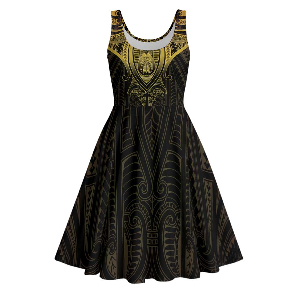 New Zealand Aotearoa Midi Dress Maori Manta Ray Moko Gold LT05 Gold - Polynesian Pride