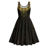New Zealand Aotearoa Midi Dress Maori Manta Ray Moko Gold LT05 Gold - Polynesian Pride