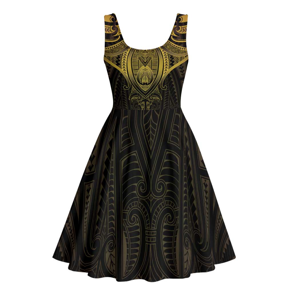 New Zealand Aotearoa Midi Dress Maori Manta Ray Moko Gold LT05 - Polynesian Pride