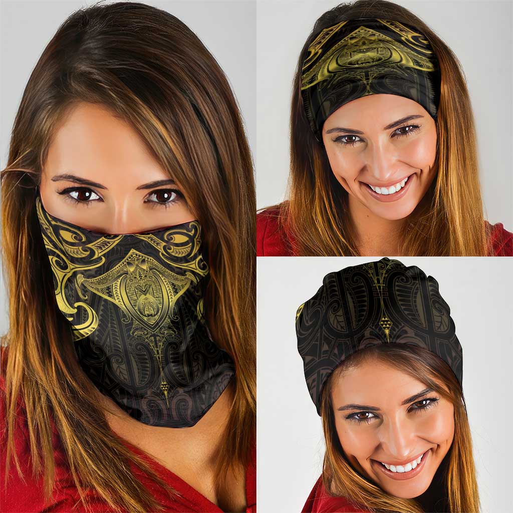 New Zealand Aotearoa Neck Gaiter Maori Manta Ray Moko Gold LT05