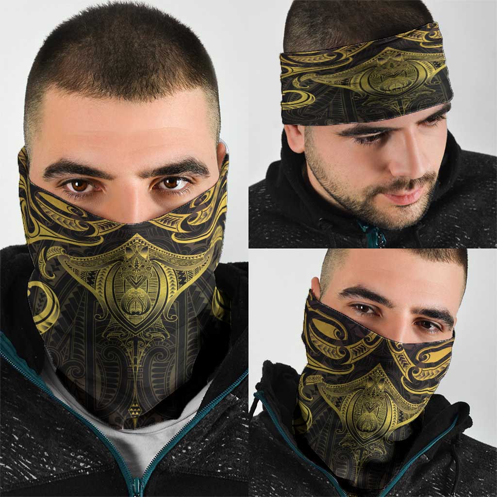 New Zealand Aotearoa Neck Gaiter Maori Manta Ray Moko Gold LT05