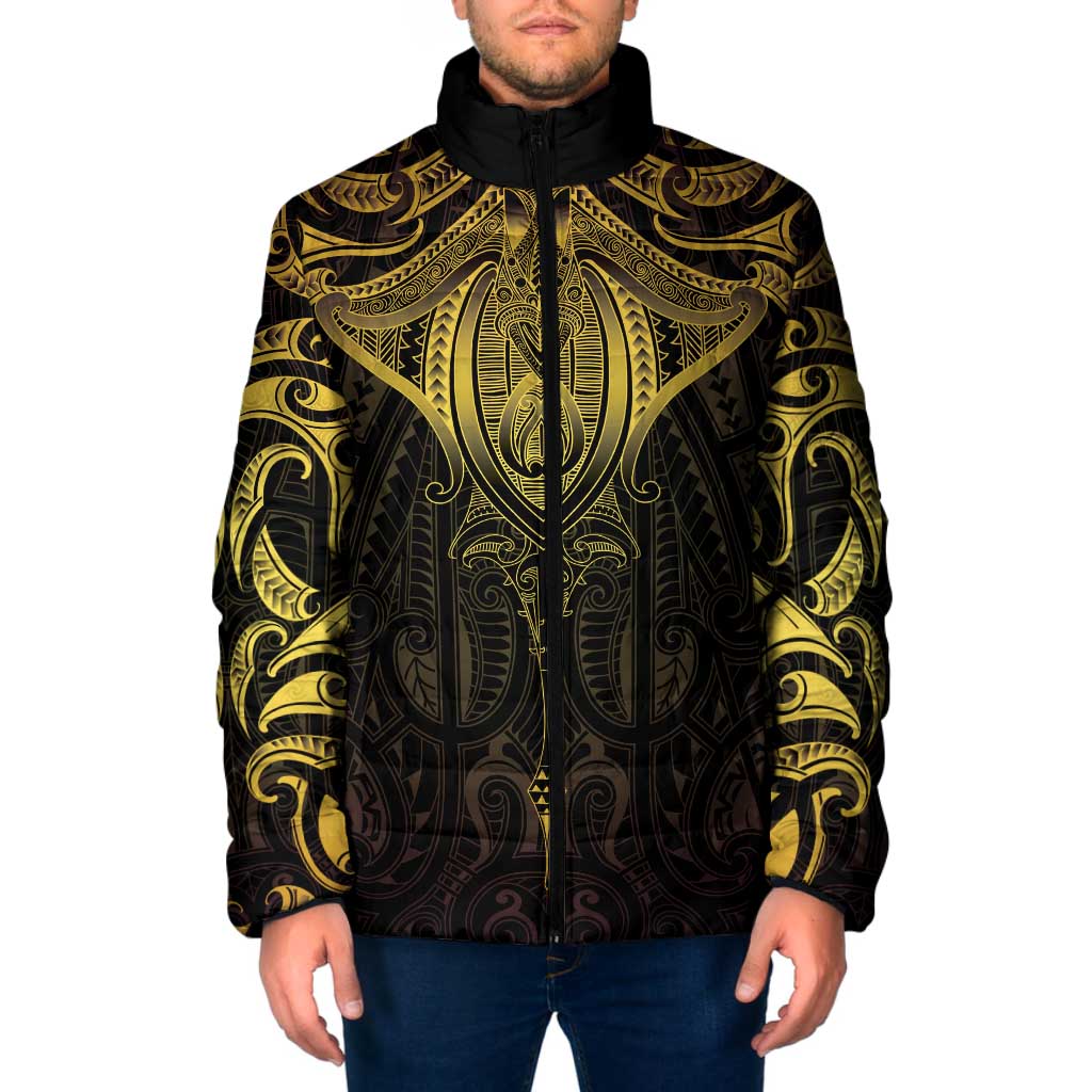 New Zealand Aotearoa Padded Jacket Maori Manta Ray Moko Gold LT05 Men Gold - Polynesian Pride