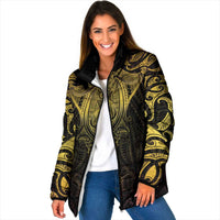 New Zealand Aotearoa Padded Jacket Maori Manta Ray Moko Gold LT05 Women Gold - Polynesian Pride