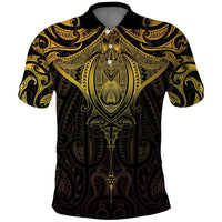 New Zealand Aotearoa Polo Shirt Maori Manta Ray Moko Gold - Polynesian Pride