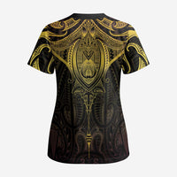 New Zealand Aotearoa Scrub Top Maori Manta Ray Moko Gold - Polynesian Pride