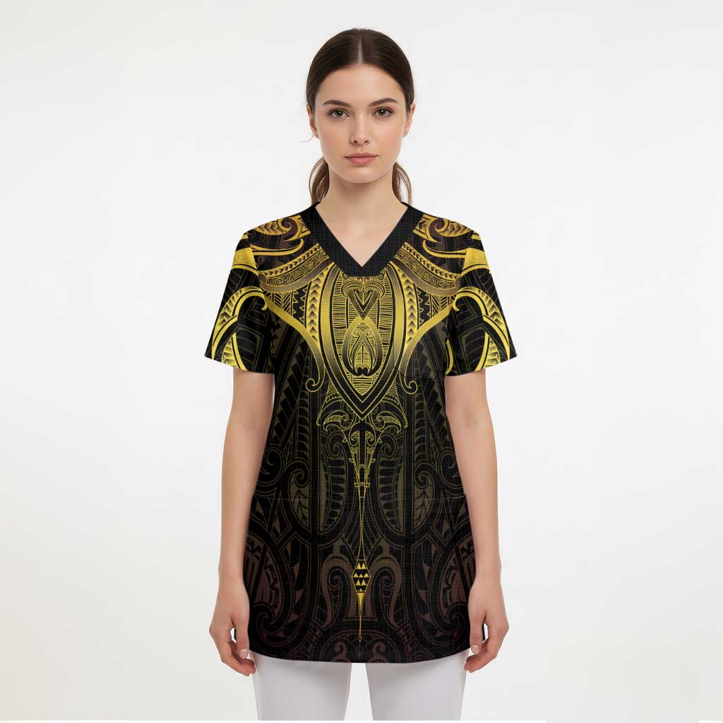 New Zealand Aotearoa Scrub Top Maori Manta Ray Moko Gold - Polynesian Pride