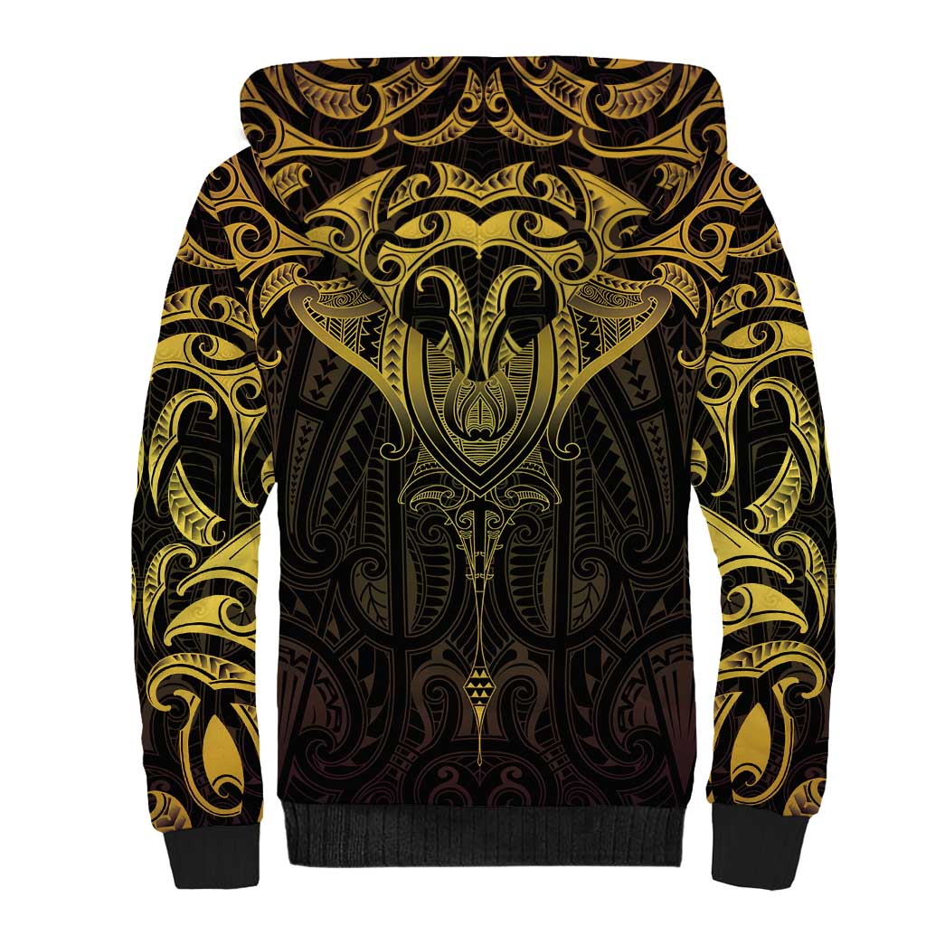 New Zealand Aotearoa Sherpa Hoodie Maori Manta Ray Moko Gold LT05 - Polynesian Pride