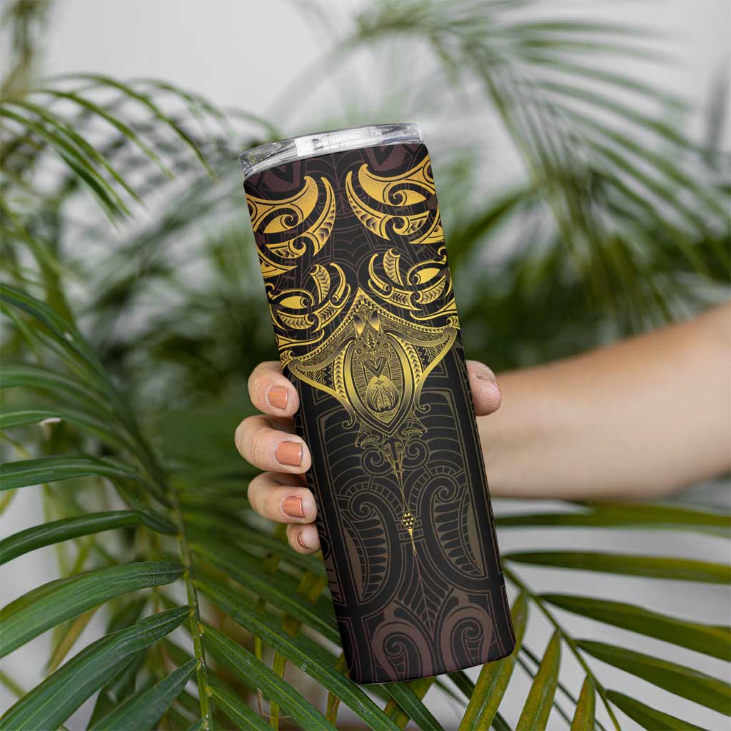 New Zealand Aotearoa Skinny Tumbler Maori Manta Ray Moko Gold LT05 - Polynesian Pride