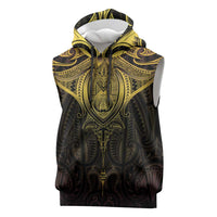 New Zealand Aotearoa Sleeveless Hoodie Maori Manta Ray Moko Gold LT05 Gold - Polynesian Pride