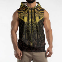 New Zealand Aotearoa Sleeveless Zip Hoodie Maori Manta Ray Moko Gold LT05 - Polynesian Pride