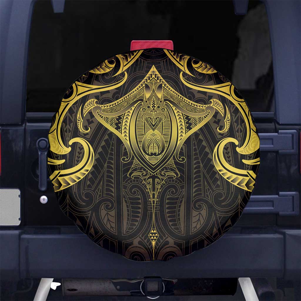 New Zealand Aotearoa Spare Tire Cover Maori Manta Ray Moko Gold LT05 No hole Gold - Polynesian Pride