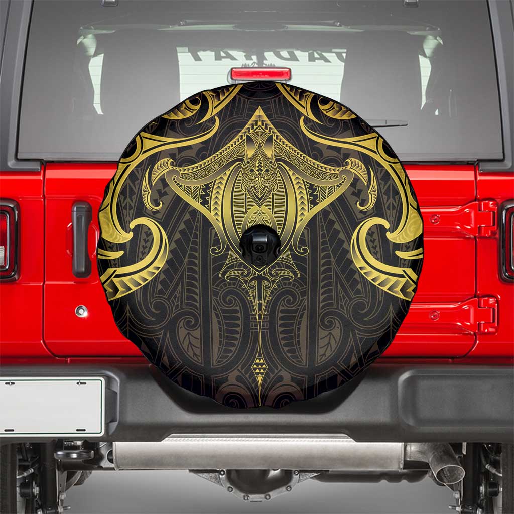 New Zealand Aotearoa Spare Tire Cover Maori Manta Ray Moko Gold LT05 - Polynesian Pride