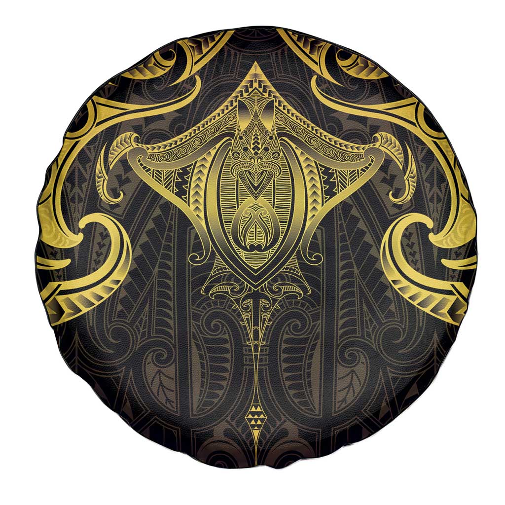 New Zealand Aotearoa Spare Tire Cover Maori Manta Ray Moko Gold LT05 - Polynesian Pride