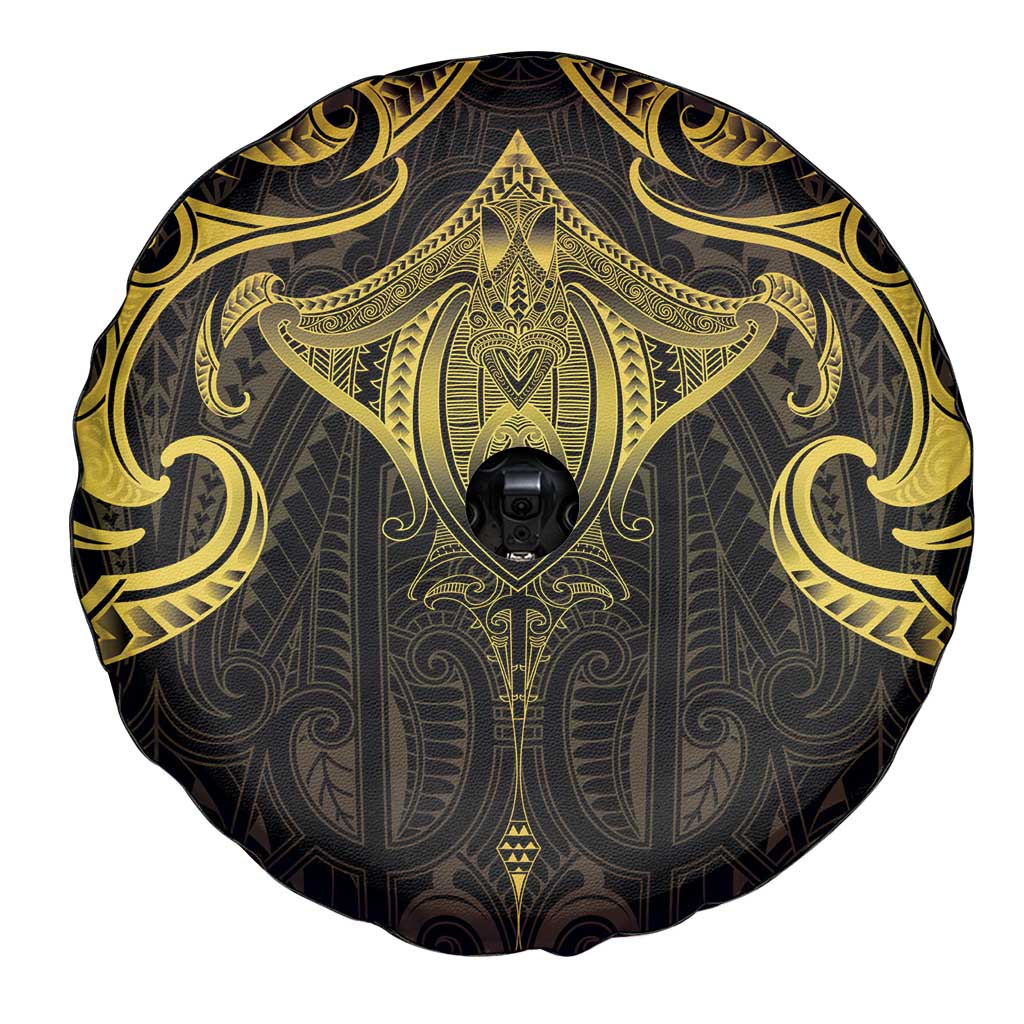 New Zealand Aotearoa Spare Tire Cover Maori Manta Ray Moko Gold LT05 - Polynesian Pride