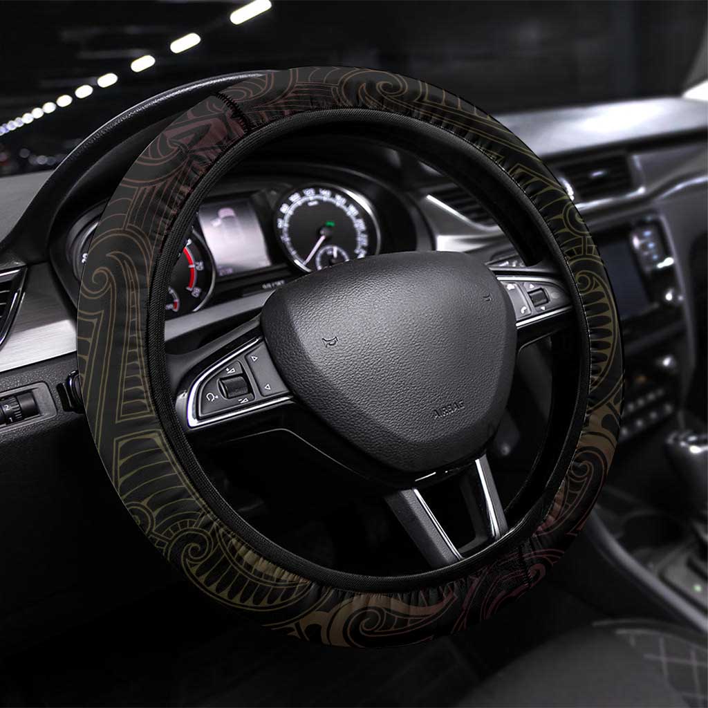 New Zealand Aotearoa Steering Wheel Cover Maori Manta Ray Moko Gold LT05 Universal Fit Gold - Polynesian Pride