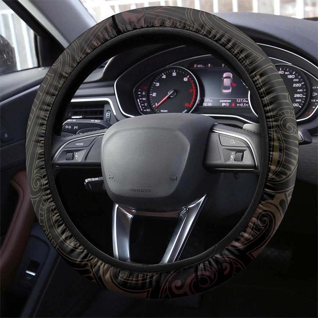New Zealand Aotearoa Steering Wheel Cover Maori Manta Ray Moko Gold LT05 - Polynesian Pride