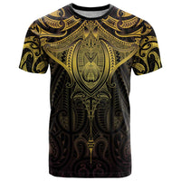 New Zealand Aotearoa T Shirt Maori Manta Ray Moko Gold LT05 Gold - Polynesian Pride