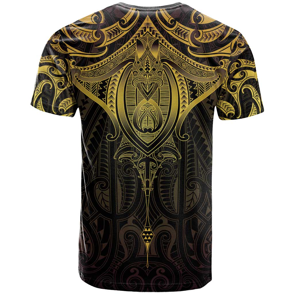 New Zealand Aotearoa T Shirt Maori Manta Ray Moko Gold LT05 - Polynesian Pride