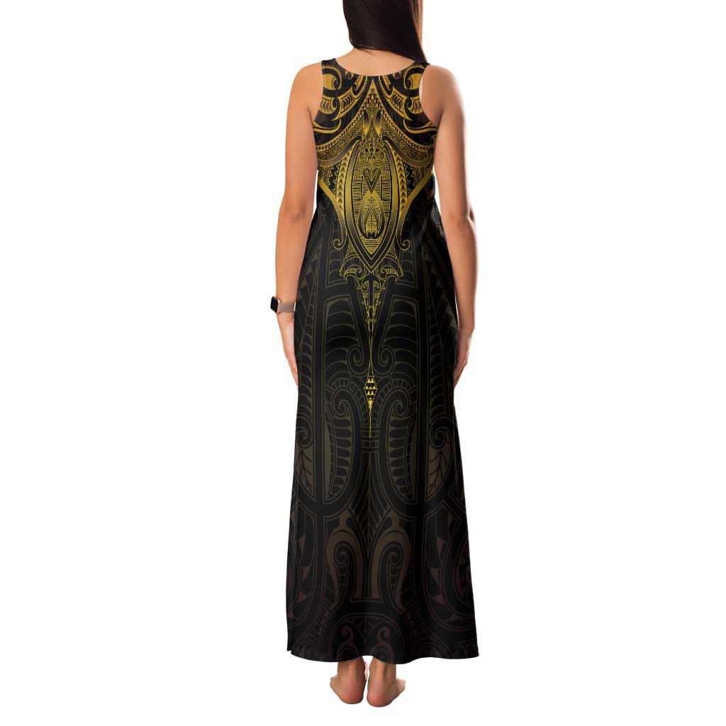 New Zealand Aotearoa Tank Maxi Dress Maori Manta Ray Moko Gold LT05 - Polynesian Pride