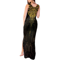 New Zealand Aotearoa Tank Maxi Dress Maori Manta Ray Moko Gold LT05 - Polynesian Pride