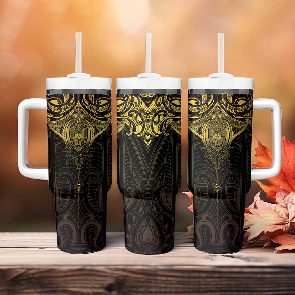 New Zealand Aotearoa Tumbler With Handle Maori Manta Ray Moko Gold LT05 - Polynesian Pride