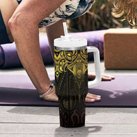 New Zealand Aotearoa Tumbler With Handle Maori Manta Ray Moko Gold LT05 - Polynesian Pride