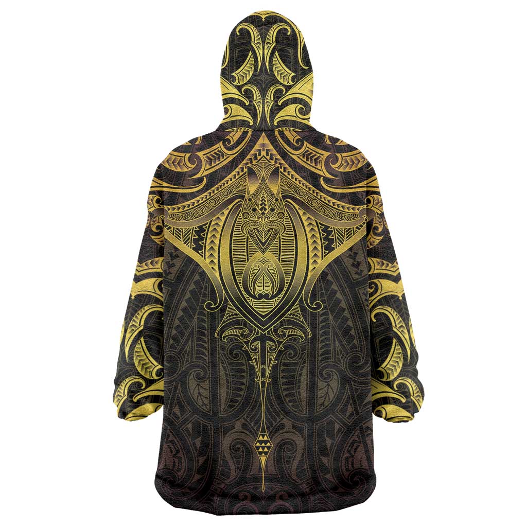 New Zealand Aotearoa Wearable Blanket Hoodie Maori Manta Ray Moko Gold LT05 - Polynesian Pride