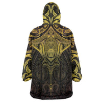 New Zealand Aotearoa Wearable Blanket Hoodie Maori Manta Ray Moko Gold LT05 - Polynesian Pride