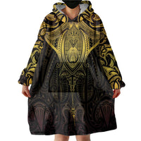 New Zealand Aotearoa Wearable Blanket Hoodie Maori Manta Ray Moko Gold LT05 - Polynesian Pride