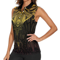 New Zealand Aotearoa Women Sleeveless Polo Shirt Maori Manta Ray Moko Gold LT05 - Polynesian Pride