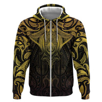 New Zealand Aotearoa Zip Hoodie Maori Manta Ray Moko Gold LT05 Zip Hoodie Gold - Polynesian Pride