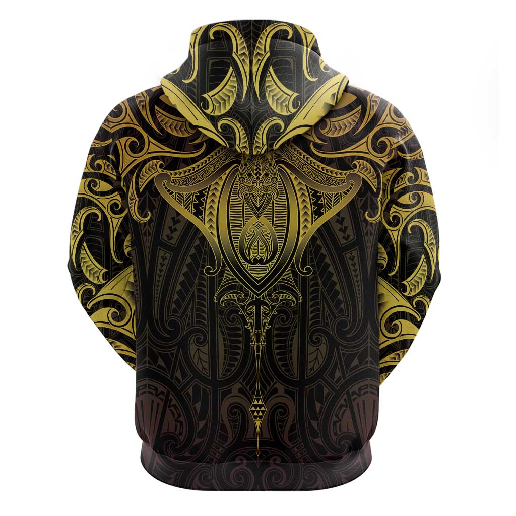 New Zealand Aotearoa Zip Hoodie Maori Manta Ray Moko Gold LT05 - Polynesian Pride