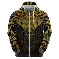 New Zealand Aotearoa Zip Hoodie Maori Manta Ray Moko Gold LT05 - Polynesian Pride